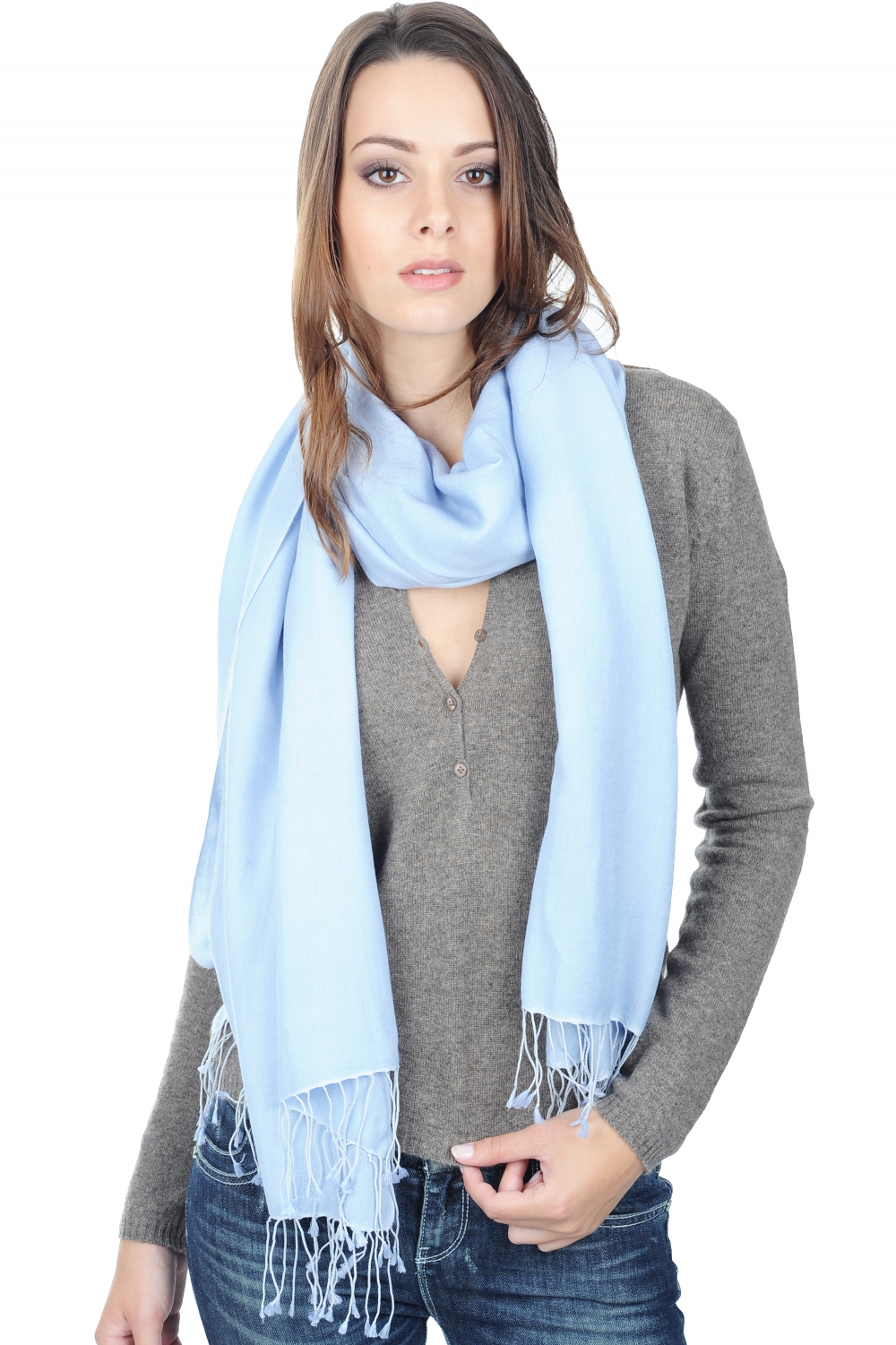 Cashmere & Silk ladies shawls platine blue sky 201 cm x 71 cm